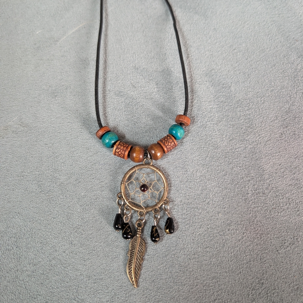Bohemian Dreamcatcher Necklace with Turquoise and Brown Beads